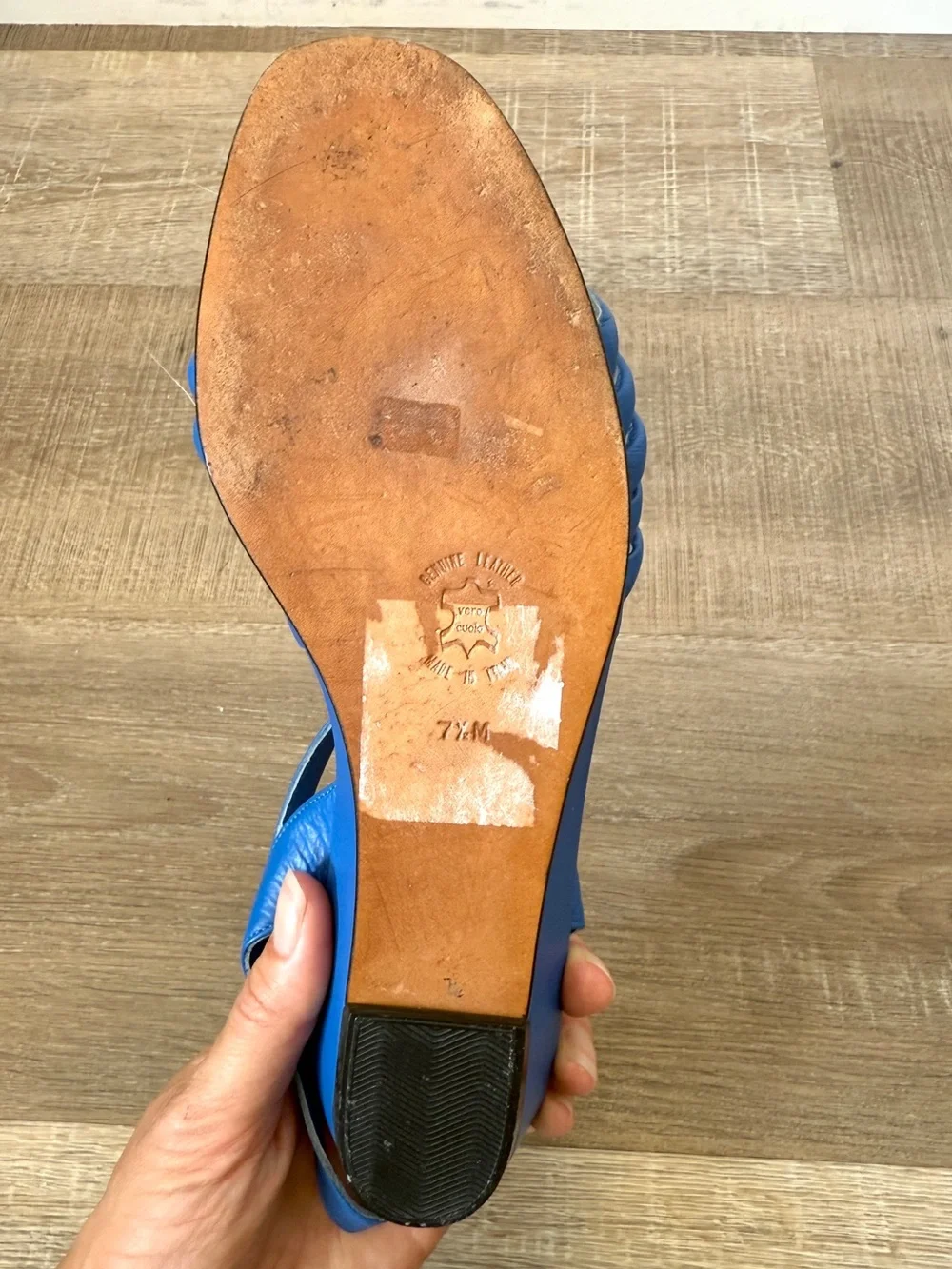 Amalfi Ava Size 7.5 Blue Leather Heeled Slingback Sandals